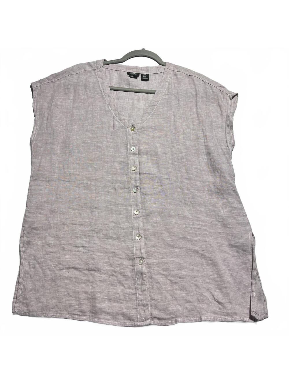 Jones NY 100% Linen Women's Medium Top Sleeveless Cap Style Button-Down Coastal